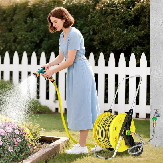 3ft Short Garden Hose with Female to Female Connector - Metal Leakproof Leader Hose for Hose Reel, Heavy Duty 304 Stainless Steel Flexible Hose for Outdoor Garden Watering Car Pet Cleaning