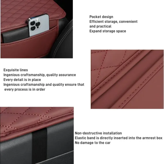 Thin Car Center Console Cover,Leather+Memory Foam Car Armrest Cover with 2 Storage Bags,Universal Car Storage Organizer Car Accessories Interior for Most Cars Trucks SUVs (Black)