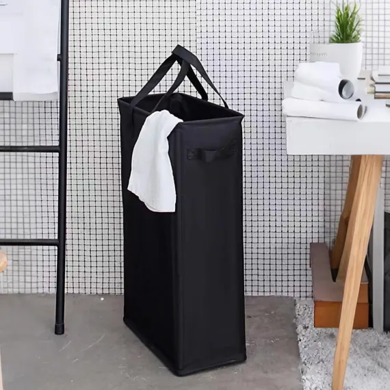 Slim Laundry Basket Narrow Laundry Hamper With Handles Collapsible Dirty Clothes Hamper - Black