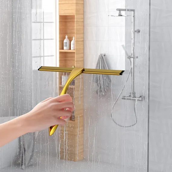 Shower Squeegee and Window Squeegee, Stainless Steel, Cleaner for Bathroom Showers Glass Doors, Home Mirrors, Car Windows Wiper, 10 Inch, Gold