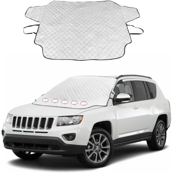 Car Windshield Snow Cover, 61.4'' × 53.1'' 4-Layer Windshield Snow Cover for Snow, Ice, Frost for Any Weather, Auto Windscreen Cover with Magnetic Edges for Winter