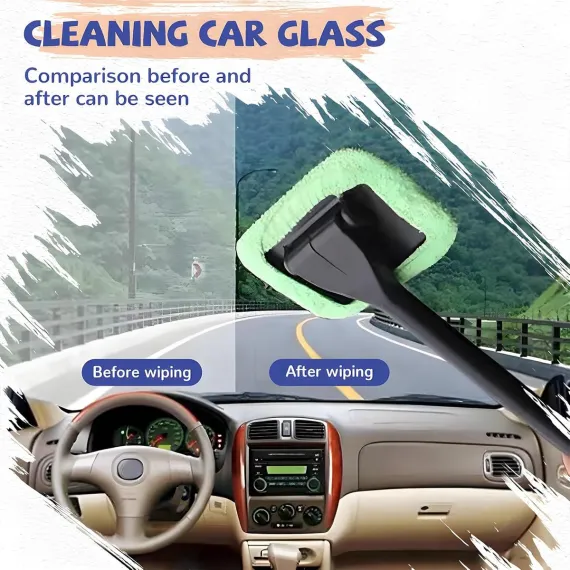 Window Squeegee - Car Cleaning Supplies - Window Washer - Windshield Cleaning Tool with 5 Reusable Towels - Car Window Squeegee - Car Interior Window Cleaning Tools - Car Wash Brushes - Window Squeegee