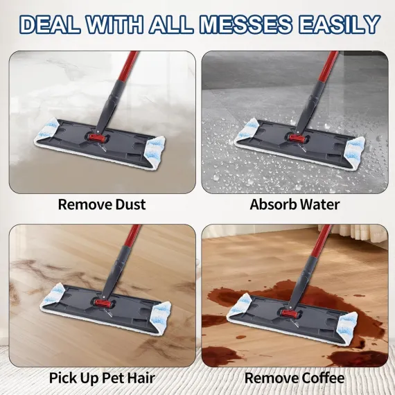 H2prO Mop Pads Replacements Compatible with Flat Mop System, Replace Mop Heads for Mop, Machine Washable Reusable Microfiber Pad Refills for Floor Cleaning (4 Pack)