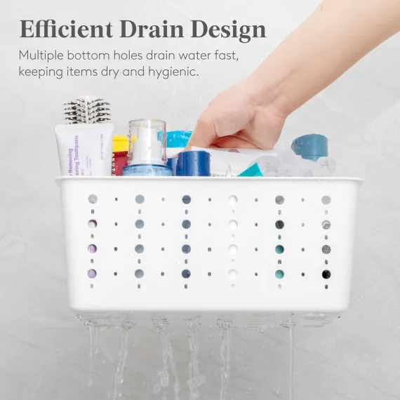 Shower Caddy Portable, Cleaning Supplies Caddy Organizer with Handle and Adjtable Dividers, Plastic Shower Basket for Dorm Room Essentials, College, Bathroom, White, 1 Pack