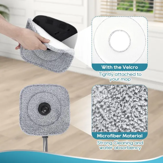 Square Microfiber Mop Pads Compatible with True & Tidy True Spin Mop - Mop Replacement Pads for Square Spin Mop and Bucket - Washable Pads fit for All 9 Inch Square Spin Mop (4 Pack)
