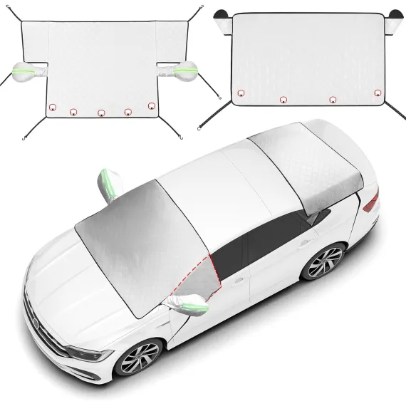 2 Piece Car Windshield Sunshade Set, Front & Rear Window Sun Shade with Magnetic Edges and Side Mirror Covers, Foldable Sun Visor, Blocks UV Rays and Keeps Car Cool(Unobstructed Rearview,Silver)