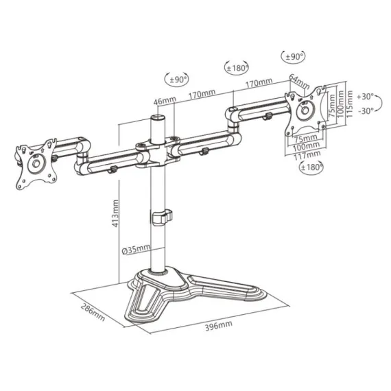 Brateck Dual Monitor Premium Articulating Aluminum Monitor Stand Fit Most 17"-32" Monitors Up to 8kg per screen