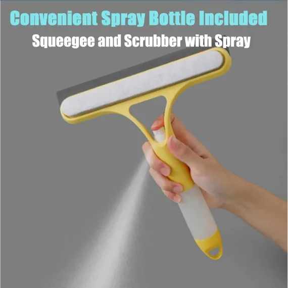 Recyclable Silicone Window Squeegee Kit, 3 in 1 Window Cleaning Scraper, Squeegee and Scrubber with Spray, Window Cleaning Scrapersqueegee, for Car, Home, Kitchen (White-1pcs)