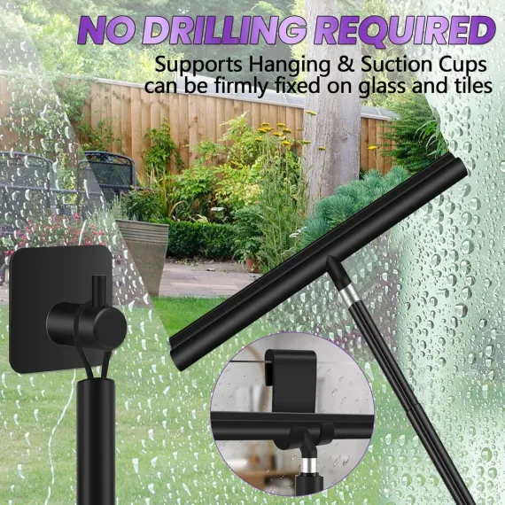 Extendable Shower Squeegee - Up to 120 CM - With Hanging Hook and Squeegee Cloth - Floor Squeegee / Window Squeegee with Long Handle - Shower and Bathroom Squeegee - For Windows, Mirrors, Bathroom, Smooth Surfaces