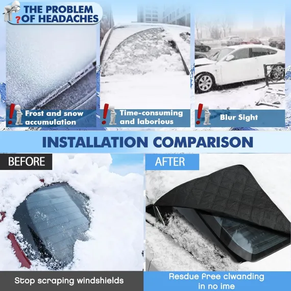 2 Piece Car Windshield Sunshade Set, Front & Rear Window Sun Shade with Magnetic Edges and Side Mirror Covers, Foldable Sun Visor, Blocks UV Rays and Keeps Car Cool(Unobstructed Rearview,Silver)