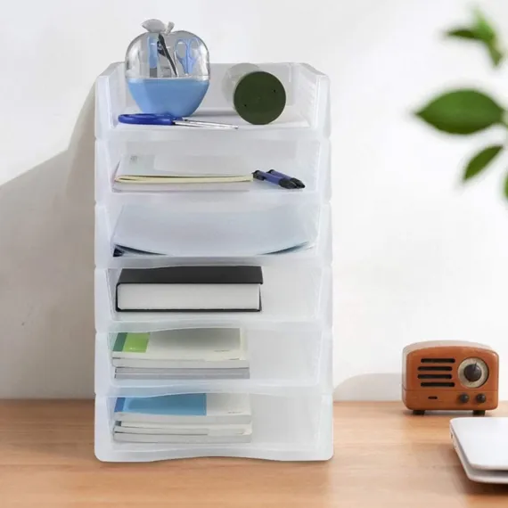 File Box Desktop Document Organizer Stackable Laminated Plastic Papers Rack Storage Tray for Home, 1 Stackable File Storage Rack Vertical Model One Size Grey