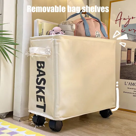 Laundry Baskets with Wheels and Handle, Collapsible Laundry Baskets, Clothes Laundry Basket with Removable Wash Bags for College Dorm, Rolling Laundry Hamper Beige