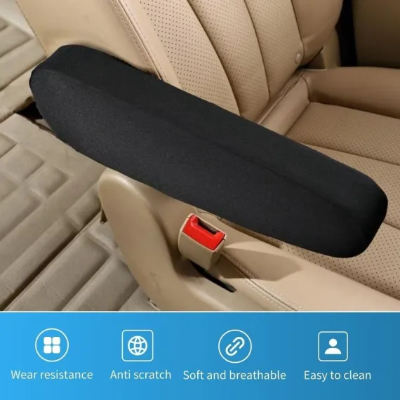 2Pcs Universal Armrest Cover for Car, Car Front Seat Armrest Covers Replacement, Elastic Fabric Car Arm Rest Handle Protective Cover for Automotive Truck Vehicle Interior Accessories, Black