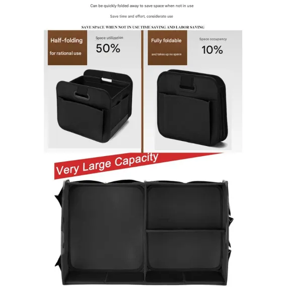 Blue and Black Heavy Duty Collapsible Car Boot Organiser - Large 65L Waterproof Trunk Storage Box with Compartments for SUV & Car