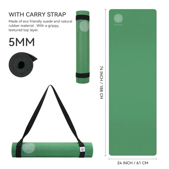 Mandala Yoga Mat Premium Bundle, Includes Yoga Mat 188cm H x 61cm W, Yoga Strap & Steel Hydration Bottle - Jade Green