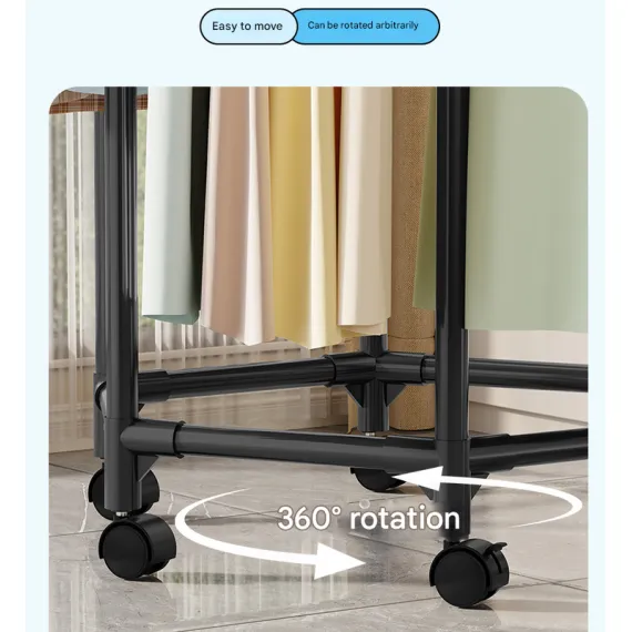 White double layer 360° Rotating Portable Garment Rack - Heavy Duty Rolling Clothes Stand with Wheels for Bedroom & Laundry