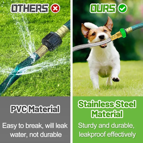 3ft Short Garden Hose with Female to Female Connector - Metal Leakproof Leader Hose for Hose Reel, Heavy Duty 304 Stainless Steel Flexible Hose for Outdoor Garden Watering Car Pet Cleaning