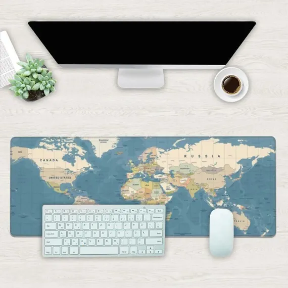 Large 80x30x0.2cm World Map Desk Mat, Non Slip Stitched Edge Keyboard Mouse Pad for Off Home