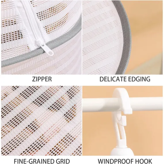 Clothes Drying Rack - Three-Tier Mesh Hanging Drying Rack - Foldable - Zippered - Suitable for drying plants, buds, fruits, flowers, vegetables, fabrics, etc.