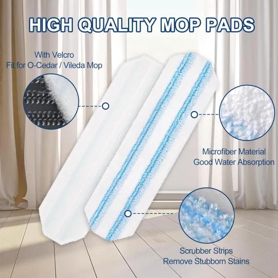 H2prO Mop Pads Replacements Compatible with Flat Mop System, Replace Mop Heads for Mop, Machine Washable Reusable Microfiber Pad Refills for Floor Cleaning (4 Pack)