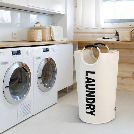 Collapsible laundry basket, Large laundry basket 90 L, Independent laundry basket with high base, Durable and easy to clean, white