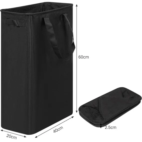 Slim Laundry Basket Narrow Laundry Hamper With Handles Collapsible Dirty Clothes Hamper - Black