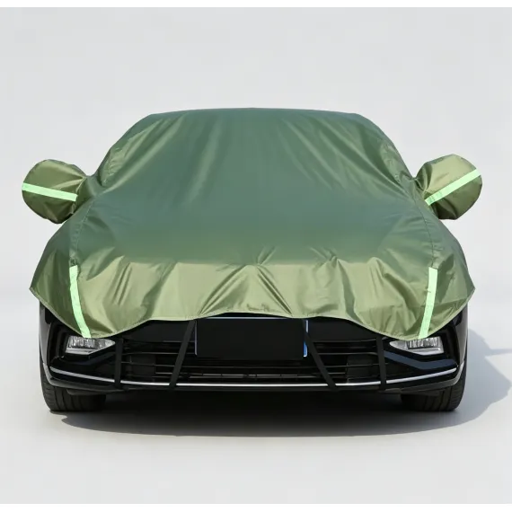 Half Car Cover Sedan with Green Reflective Strip,All Weather Car Body Cover for Sun, Rain, Dust(Fit People Movers,Utes Length 5.2m to 5.8m)-green