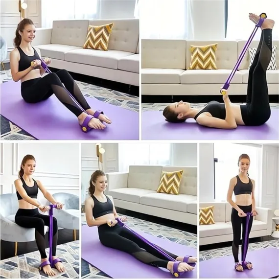 1 Piece ！4-Tube Pedal Puller Resistance Rope - Foot Pedal Resistance Band, Yoga Elastic Exercise Bands, for Women Jump Fitness, Pink