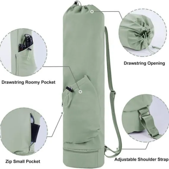 Green Beige Yoga Mat Bag Green Yoga Bag Yoga Mat Carrier Pilates Bag Fitness Accessories