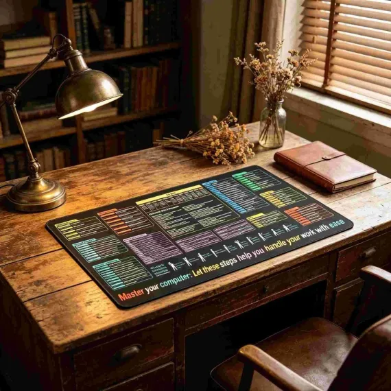 Excel Cheat Sheet Desk Pad Mat, 11.8x31.5in Large Waterproof Mouse Pad for Gaming & Office, Computer mat with excel Shortcuts