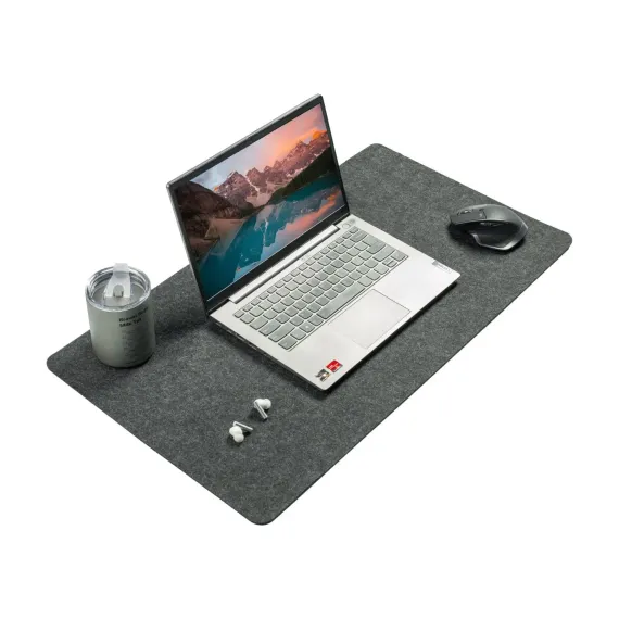 CARLA HOME Felt Desk Mat, Large Mouse Pad 80x40cm, Grey Cotton Linen Fabric