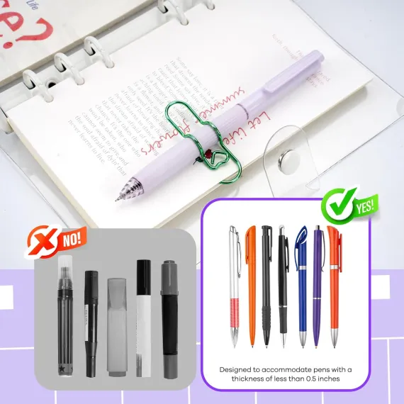 Paper Clip Pen Holder, Metal Pen Clips for Notebook - 8 Pcs Colorful Pen Clip Holder Planner Accessories, Colorful Cute Pen Clips (Only for Pens with a Thickness of Less Than 0.5 Inches)