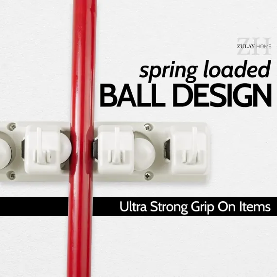 Mop and Broom Organizer Wall Mount - Easy to Install Mop and Broom Holder Wall Mount for Storing Cleaning Supplies - Organizer Utility Racks Mop Holder and Broom Hanger (3 Slots, White)