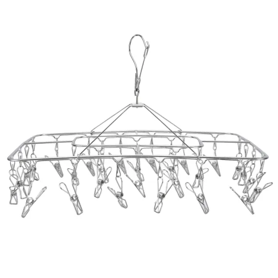 Clothes Drying Rack with 28 Clips Stainless Steel Laundry Drying Hanger for Socks Towels Bras Underwear