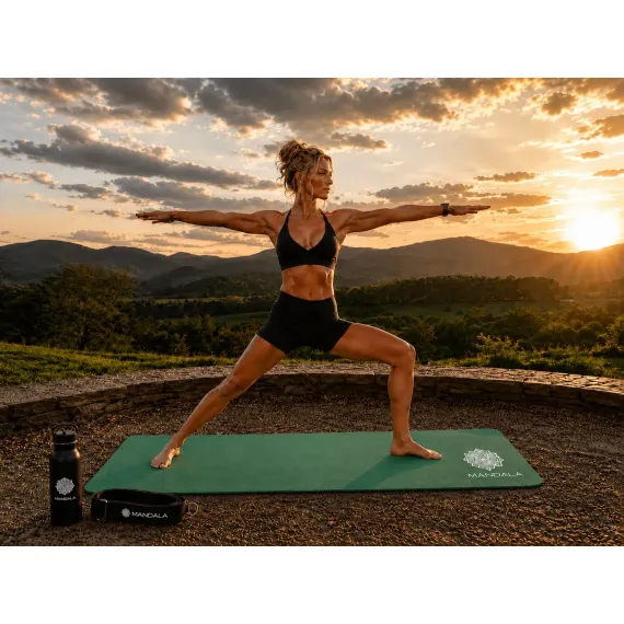 Mandala Yoga Mat Premium Bundle, Includes Yoga Mat 188cm H x 61cm W, Yoga Strap & Steel Hydration Bottle - Jade Green