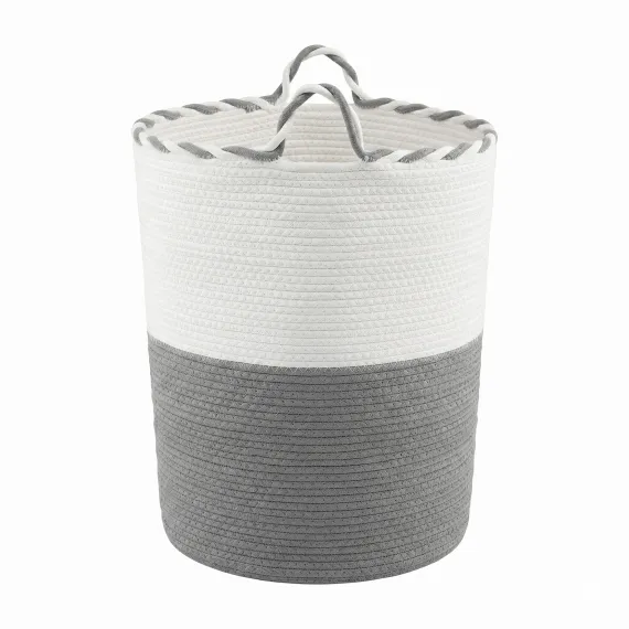 Artiss Woven Laundry Basket with handles Foldable White & Grey