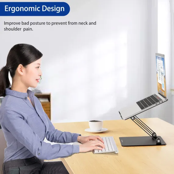 Aluminum Laptop Stand, Ergonomic Adjustable Notebook Riser Holder Computer Stand Compatible with 10-14" Laptops, Black