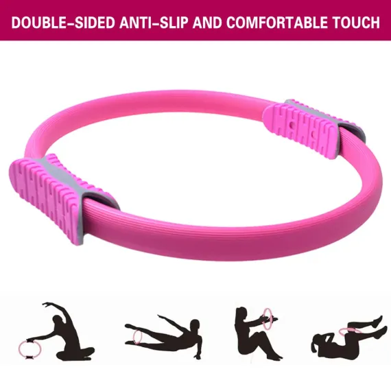 Multicolor Yoga Circle Crescent Handle Pilates Ring for Body Toning Exercise - Pink