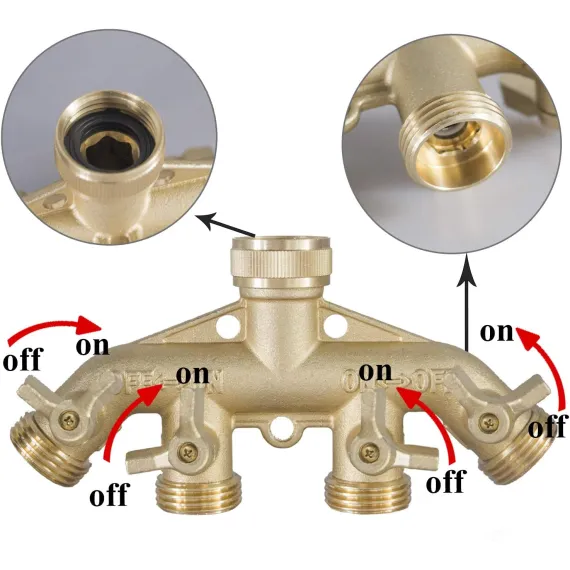 Brass Garden Hose Splitter (4 Way) + Garden Hose Protector