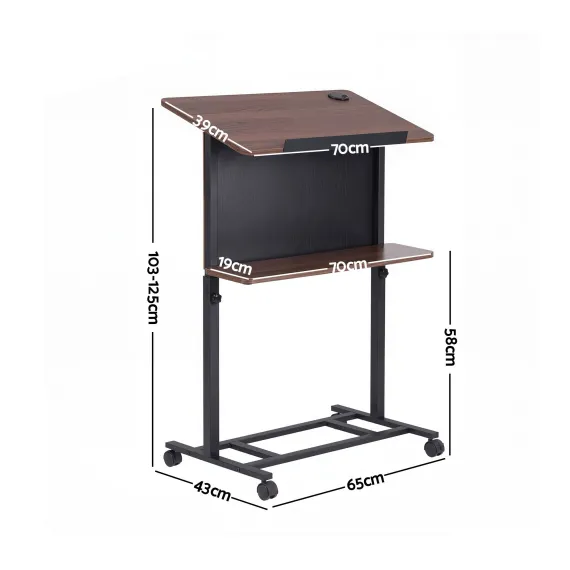Artiss Mobile Lectern Podium Stand with Storage Shelf Height Adjustable Laptop Desk Black & Walnut