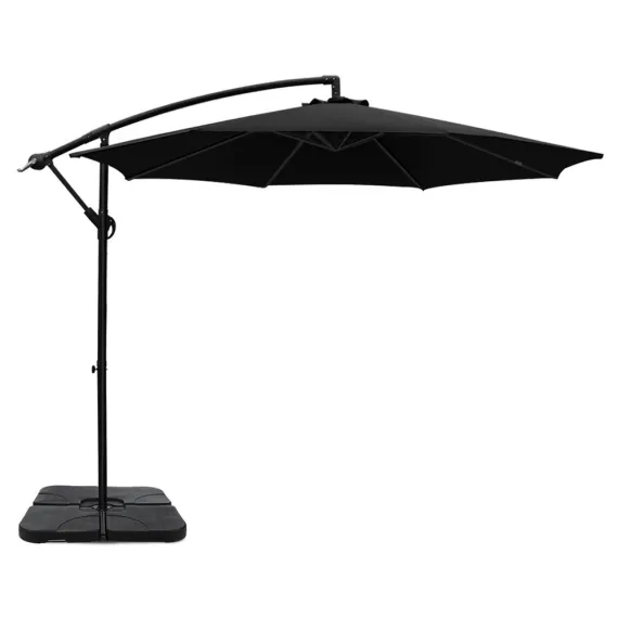 Instahut 3m Umbrella w/Base Outdoor Cantilever Beach Garden Patio Parasol Black