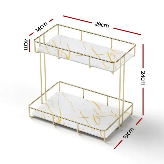 Artiss 2X Bathroom Storage Rack 2 Tier Corner Organiser Gold Marble Look