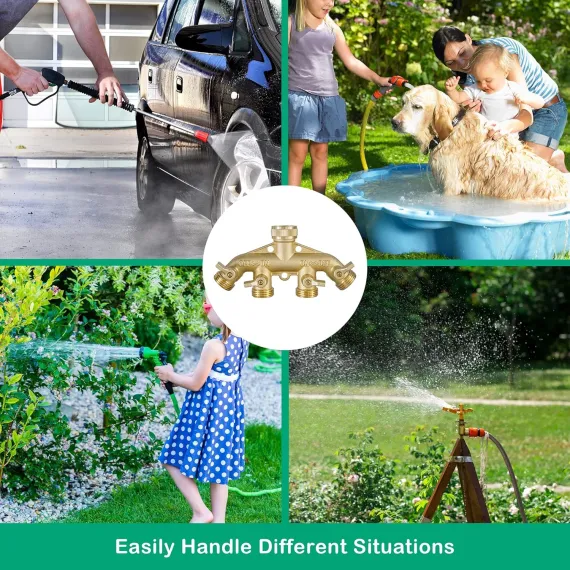 Brass Garden Hose Splitter (4 Way) + Garden Hose Protector