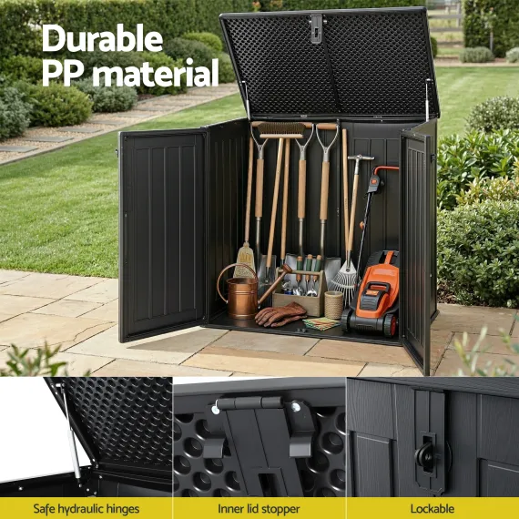 Gardeon Outdoor Storage Box 775L Container Lockable Cabinet Tool Organizer Shed Black