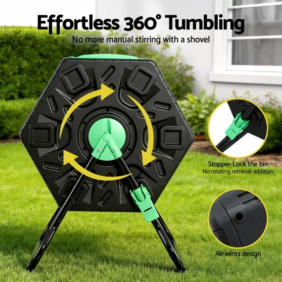 Gardeon Compost Bin Dual-Chamber 130L Composter Tumbler Rotating Garden Recycle Food Waste