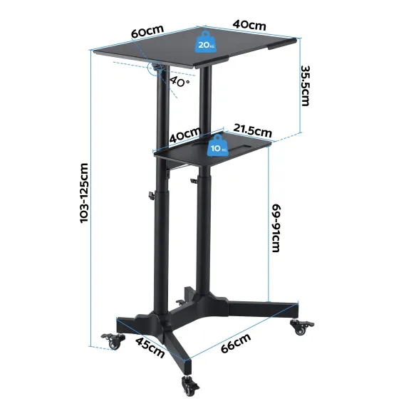 Artiss Mobile Lectern Stand, Adjustable Sit-to-Stand Presentation Podium w/ Wheels Black