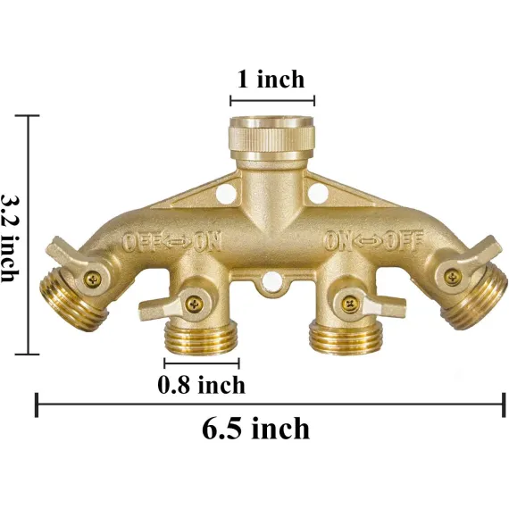 Brass Garden Hose Splitter (4 Way) + 5" Jet Sweeper Garden Hose Nozzle