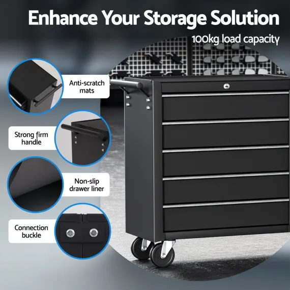 Giantz Tool Chest Trolley 10 Drawers Toolbox Storage Black