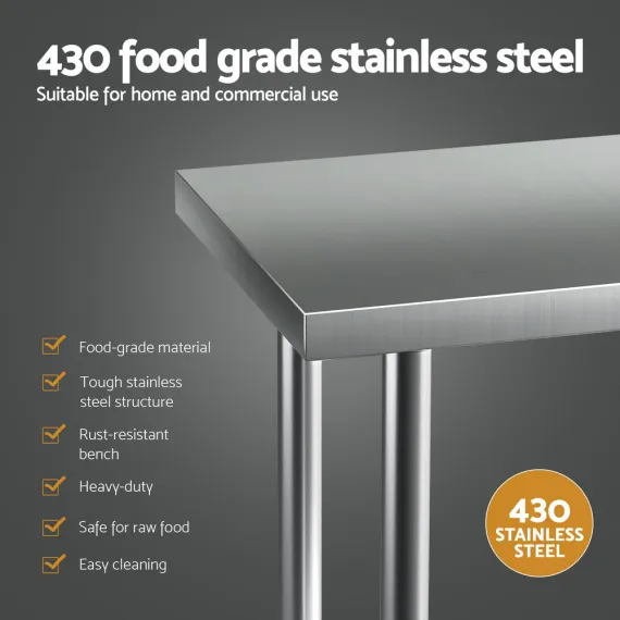 Cefito Stainless Steel Kitchen Benches Work Bench 910x610mm 430