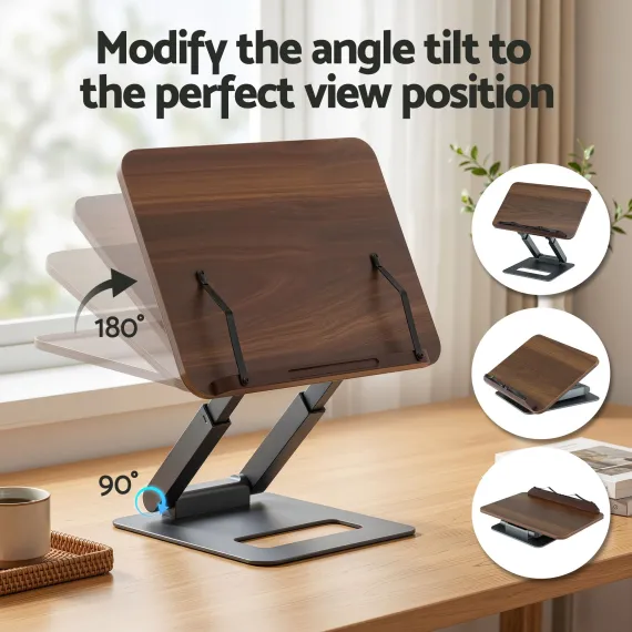 Artiss Book Stand Telescopic Book Holder with Page Clip Ergonomic Desktop Stands OAK